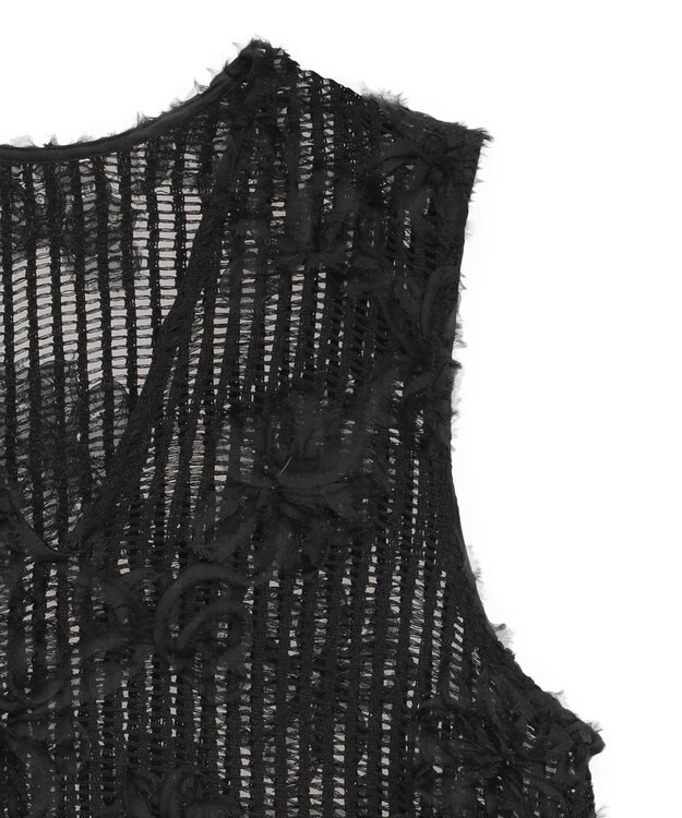 Green Parks テープ刺繍レースベスト Black