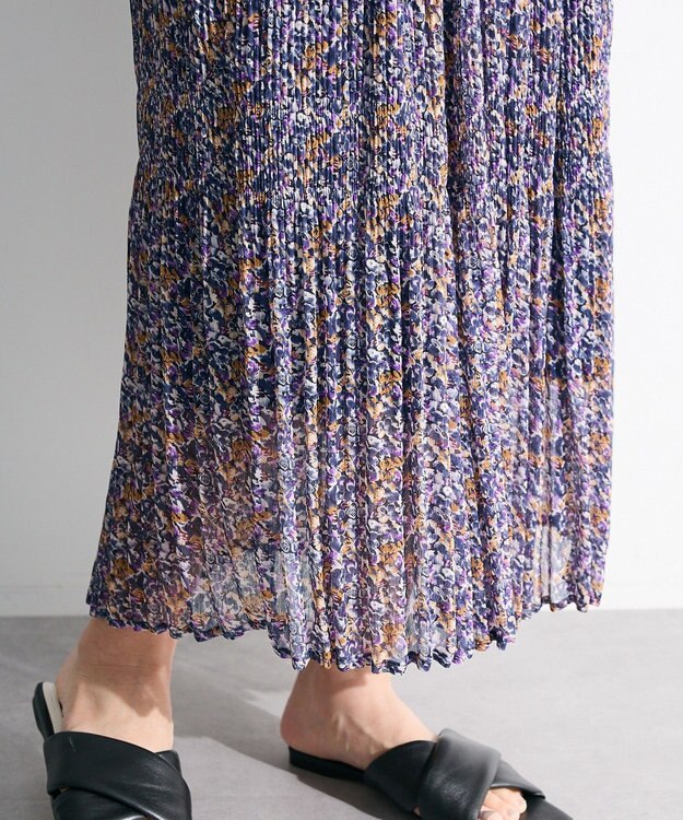 Green Parks マジョリカプリーツ柄スカート Navy