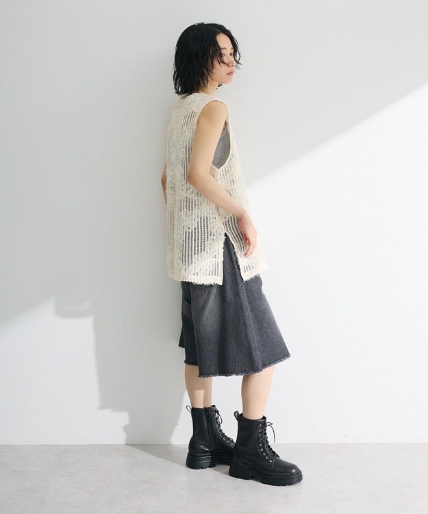 Green Parks テープ刺繍レースベスト Ivory