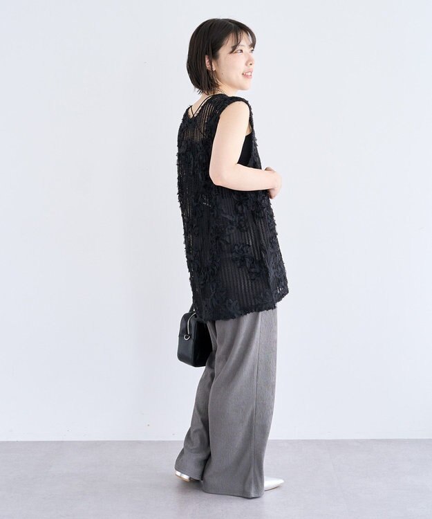 Green Parks テープ刺繍レースベスト Black