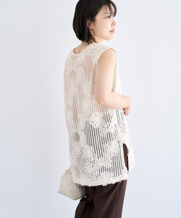 Green Parks テープ刺繍レースベスト Ivory