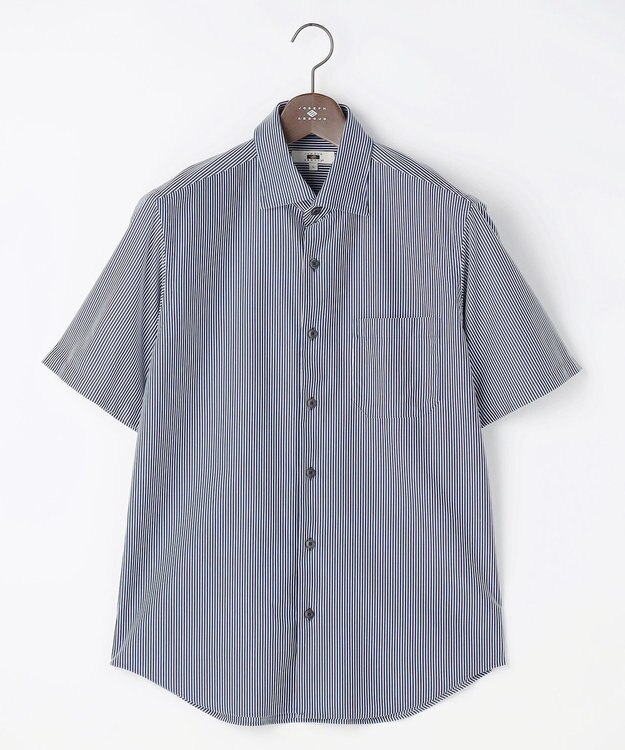 JOSEPH ABBOUD 【ジャージー素材・ストレッチ・イージーケア】コンパクトジャージーストライプシャツ サックスブルー系1