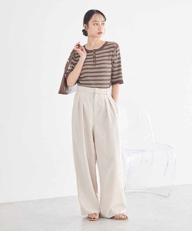 earth music&ecology ヘンリーネック半袖ニットプルオーバー Multi