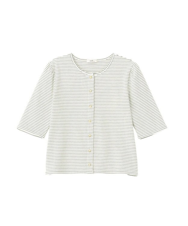 earth music&ecology ゴールドボタンボーダーカーディガン Ivory