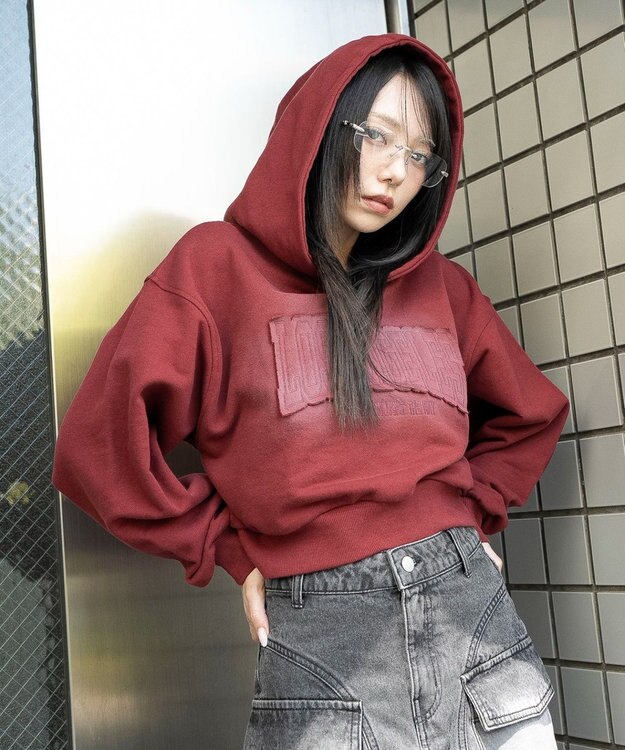 WEGO グラフィックショートパーカー ワイン