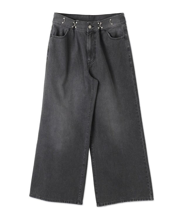 WEGO 【ウエスト調整付き】ウエストフックデニムワイドパンツ スミクロ