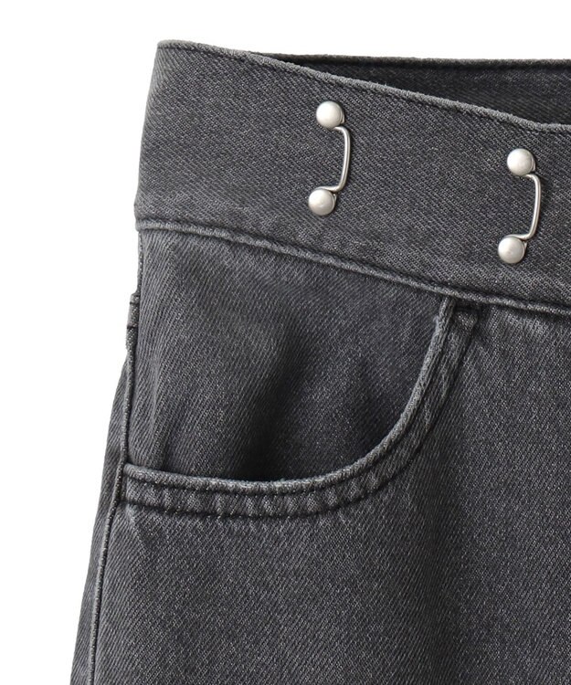 WEGO 【ウエスト調整付き】ウエストフックデニムワイドパンツ スミクロ