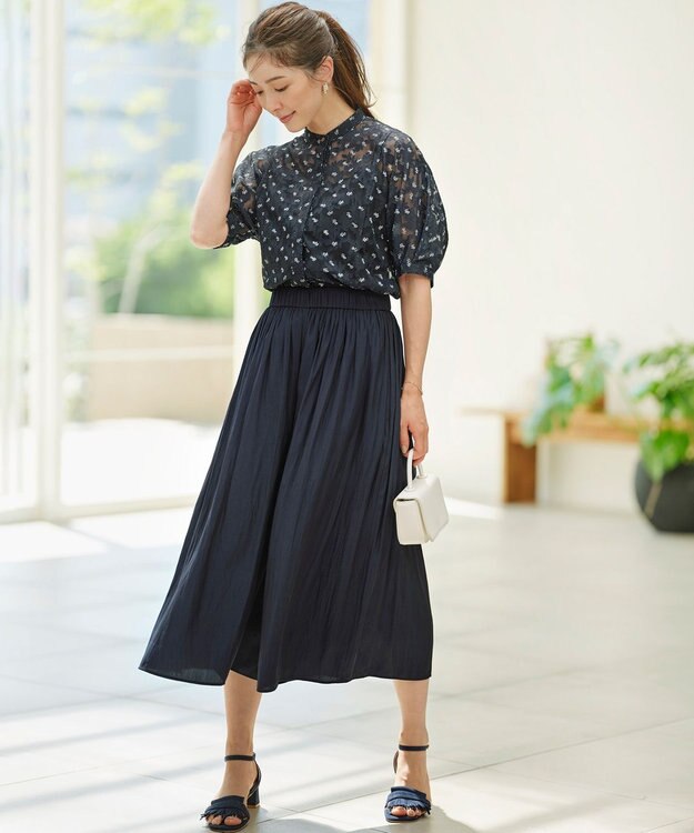 組曲 【秋のNEWカラー追加】ギャザーライトデシン パンツ ネイビー系