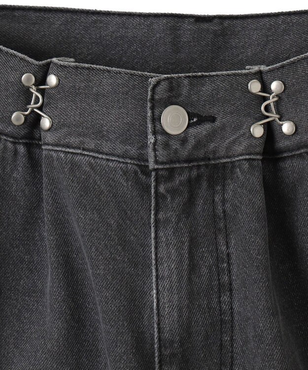 WEGO 【ウエスト調整付き】ウエストフックデニムワイドパンツ スミクロ