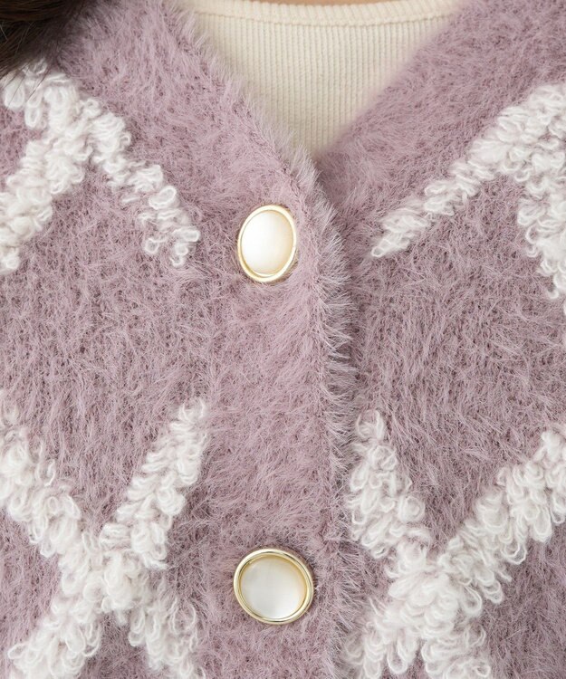 earth music&ecology シャギーダイヤ柄ショートニットカーディガン Pink