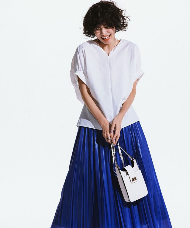 ICB 【洗える】 レザーライクシアープリーツ スカート ブルー系