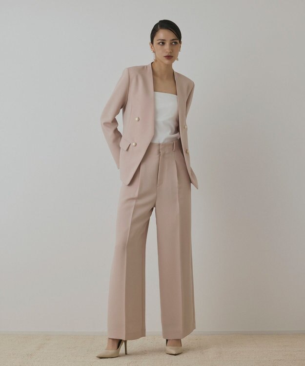 GRACE CONTINENTAL パールボタンノーカラージャケット ピンク