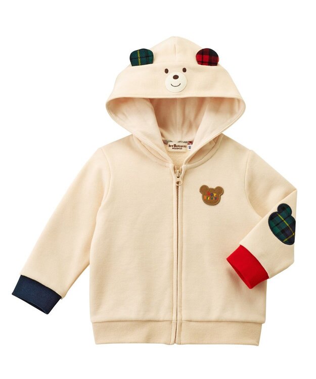 MIKI HOUSE HOT BISCUITS 【80-120cm】 顔ドンパーカー アイボリー