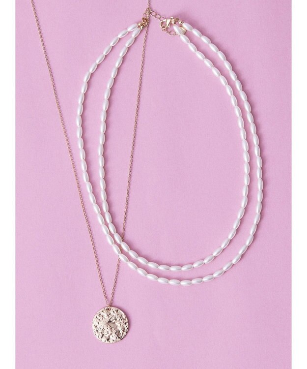 AMERICAN HOLIC ナツメパール２連＆メタルコイン３ＷＡＹネックレス Gold