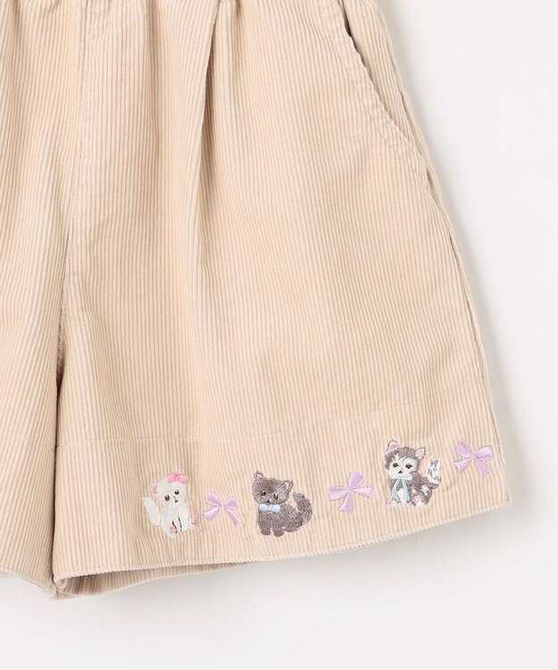 ANY KIDS ネコ刺繍 コーデュロイ ショートパンツ ベージュ