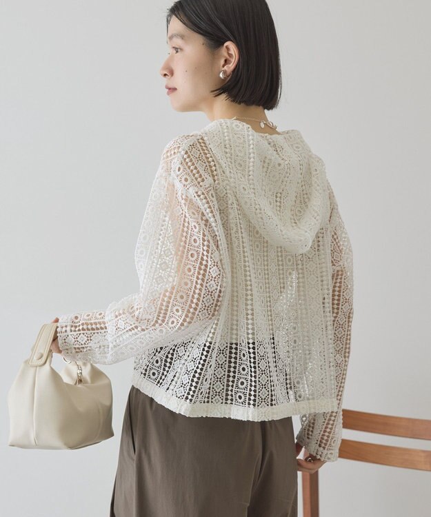 AMERICAN HOLIC 【先行予約】幾何学レースフードシャツ Off White