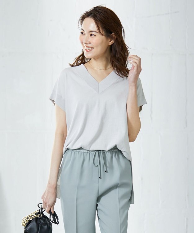 ICB 【洗える】 ガスコットンハイゲージ Vネックニット ライトグレー系