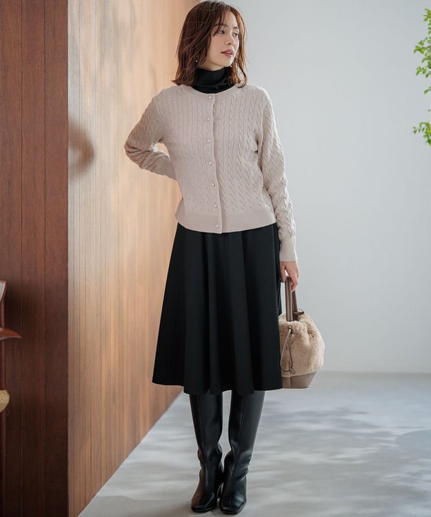 組曲 L 【前後着用可】コットンカシミヤ混2WAYケーブル ニット ピンクベージュ系