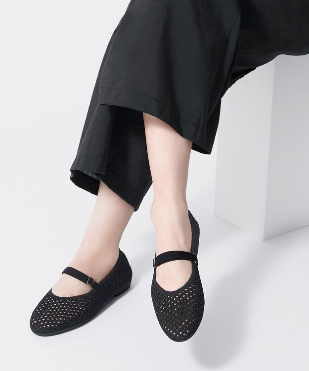 steppi ラウンド メッシュ バレエパンプス ブラック