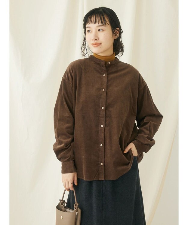 CRAFT STANDARD BOUTIQUE コーデュロイバンドカラーシャツ Brown