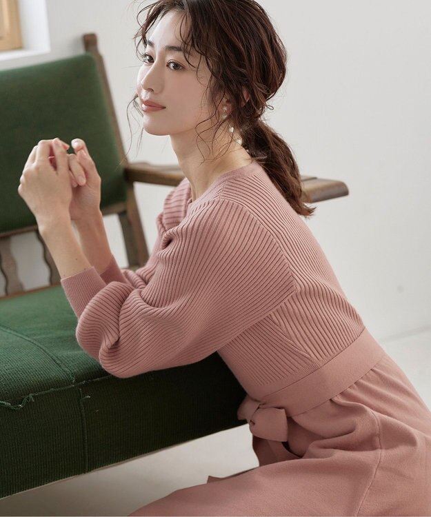 Tiaclasse 【洗える】パフ袖ニットワンピース ピンク