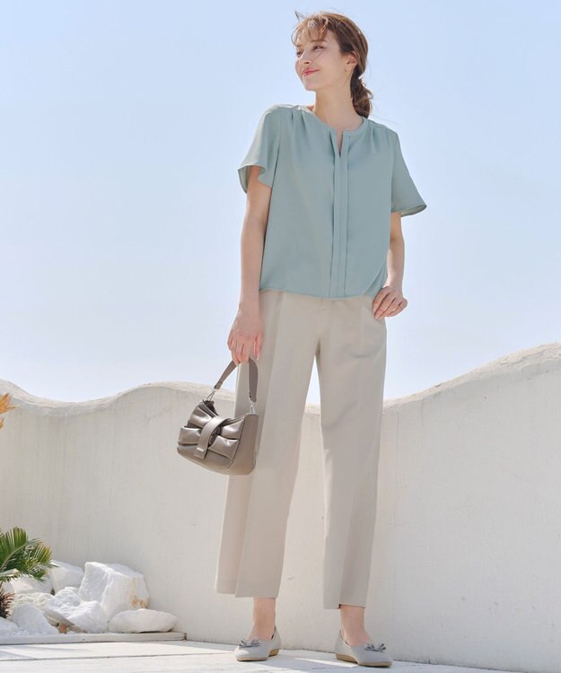 Tiaclasse 【2WAY・接触冷感・洗える】ノーカラーブラウス ミント