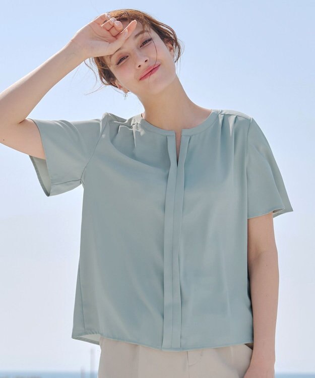 Tiaclasse 【2WAY・接触冷感・洗える】ノーカラーブラウス ミント