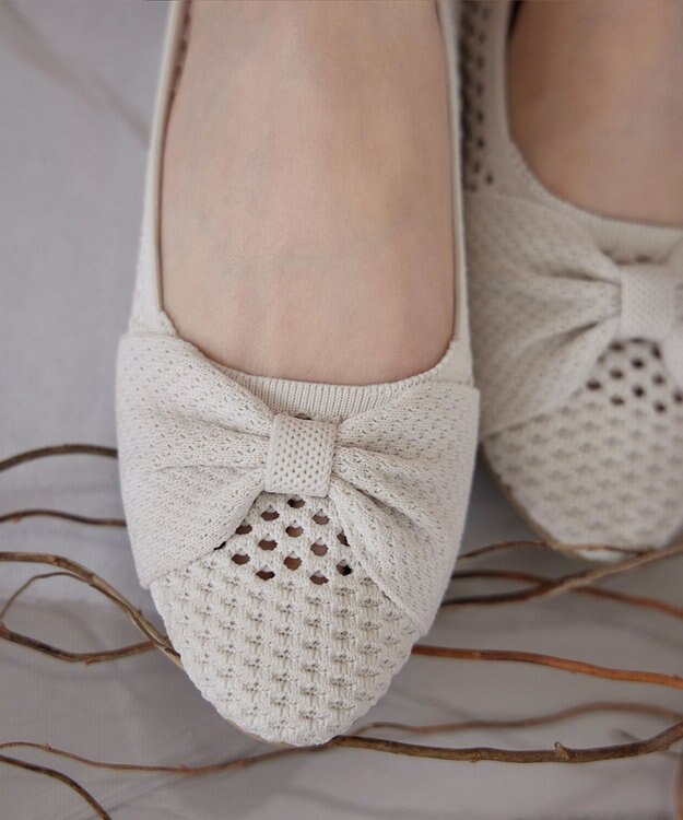 Tiaclasse 【小倉優子さん着用】リボンニットフラットパンプス アイボリー