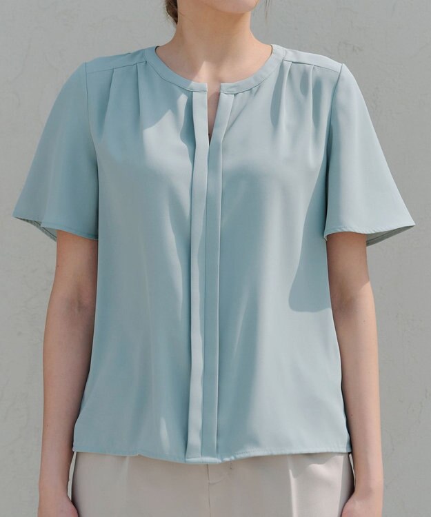 Tiaclasse 【2WAY・接触冷感・洗える】ノーカラーブラウス ミント