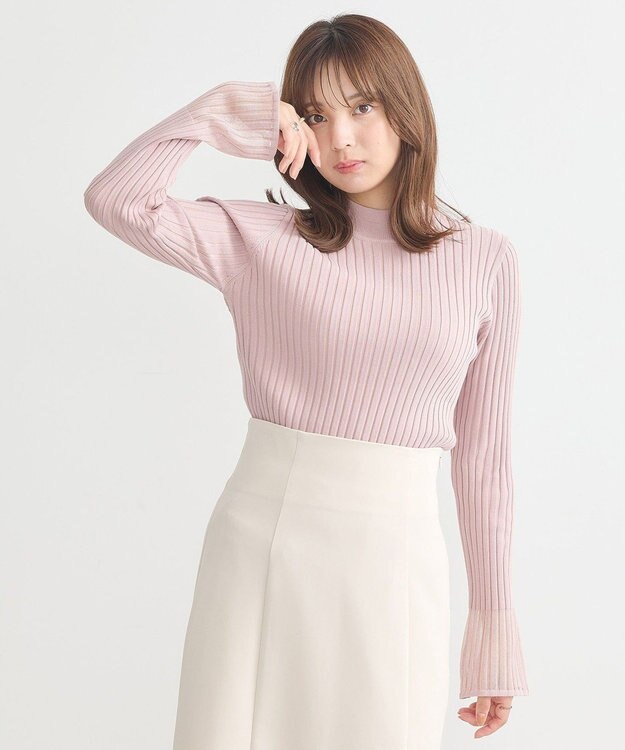 earth music&ecology シアースリーブリブハイネックプルオーバー Pink