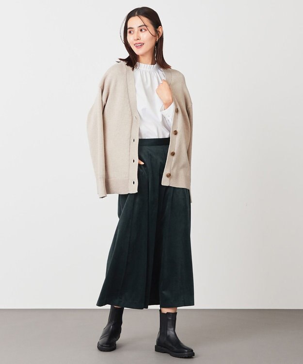 ANY 【洗濯機可】エステルベロア ガウチョパンツ グリーン系