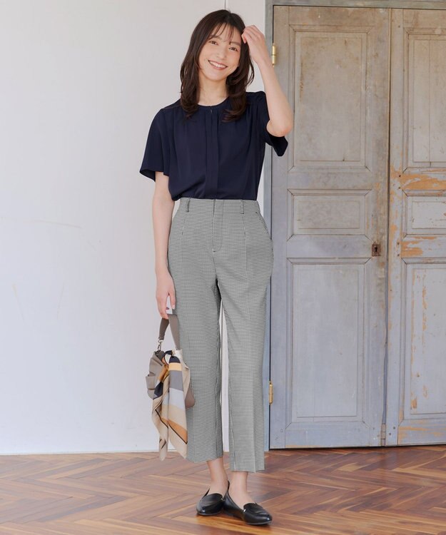 Tiaclasse 【2WAY・接触冷感・洗える】ノーカラーブラウス ネイビー