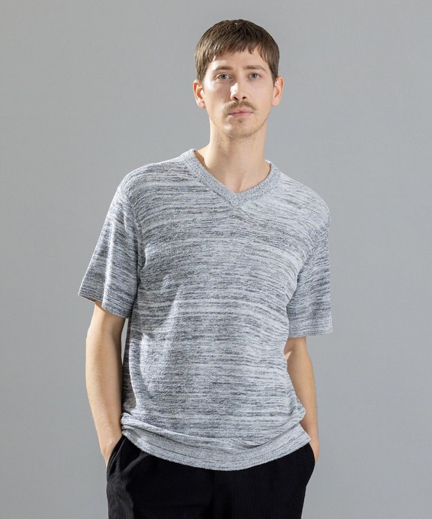 JOSEPH HOMME シャイニースラブブークレ　ニットＴシャツ ライトグレー系