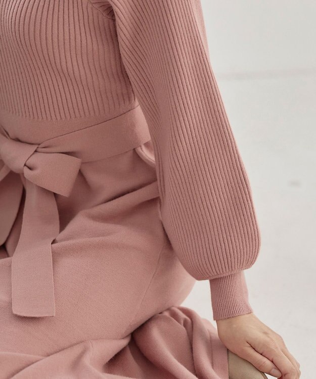 Tiaclasse 【洗える】パフ袖ニットワンピース ピンク