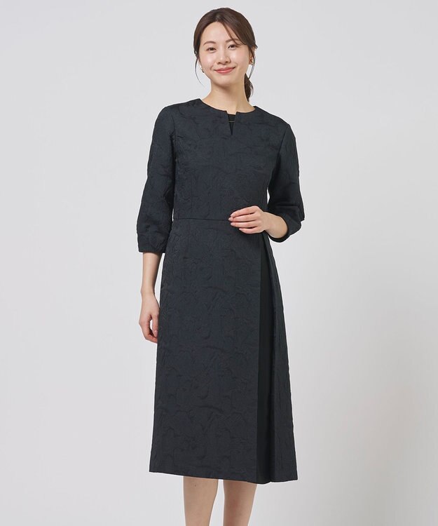 J.PRESS LADIES S ボタニカルジャガード ワンピース ダークネイビー系