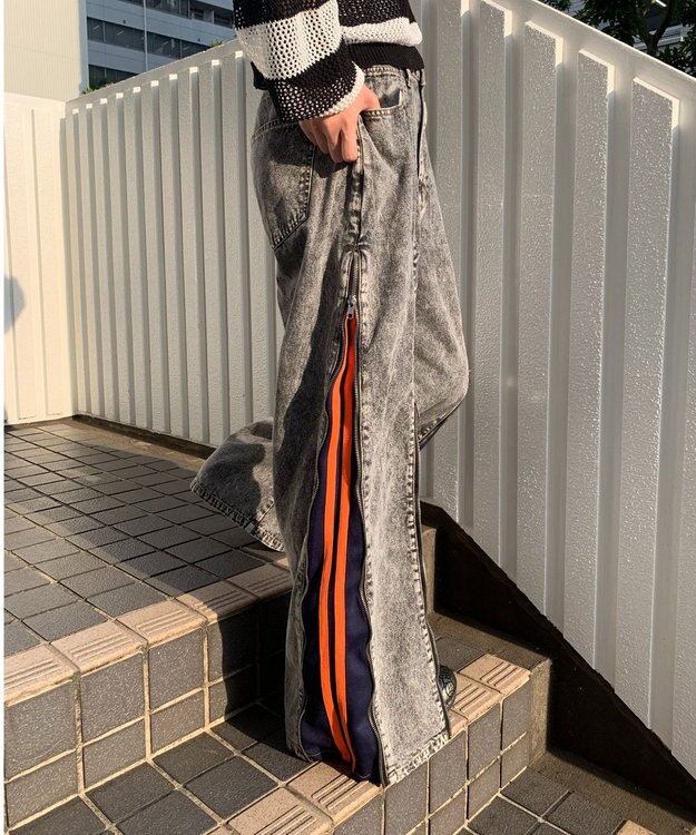 WEGO 【ユニセックス着用ITEM】ジャージドッキングZIPデニムパンツ オレンジ