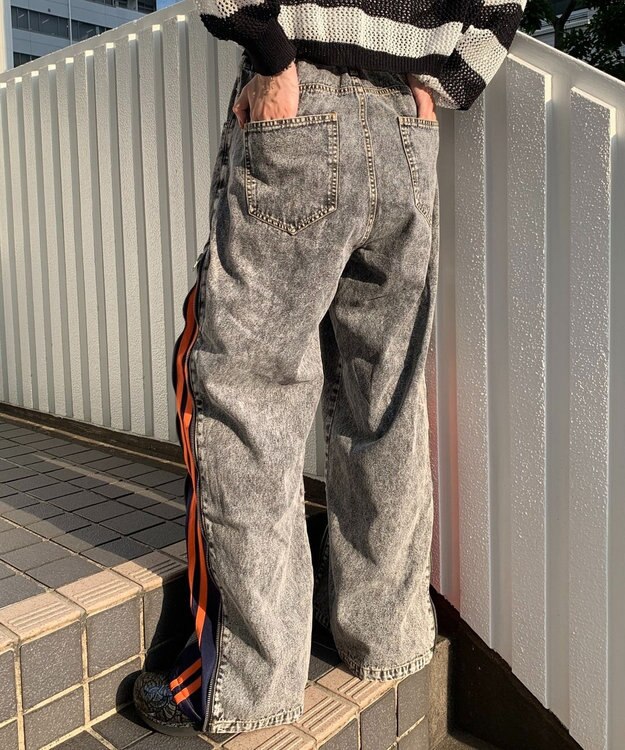 WEGO 【ユニセックス着用ITEM】ジャージドッキングZIPデニムパンツ オレンジ