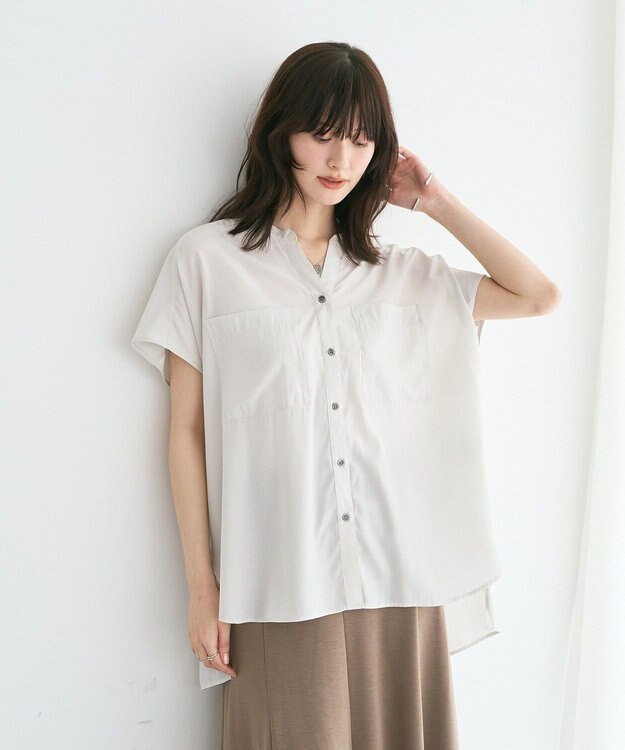 YECCA VECCA 【セットアップ可能】ポケットスキッパーシャツ Gray Beige