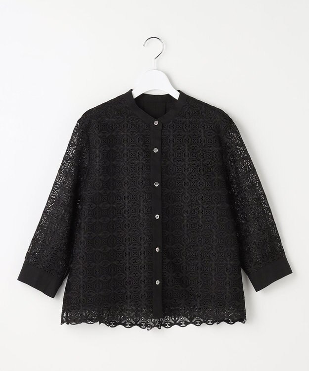 自由区 S ジオメトリックレース ブラウス ブラック