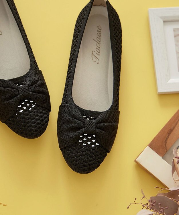 Tiaclasse 【小倉優子さん着用】リボンニットフラットパンプス ブラック