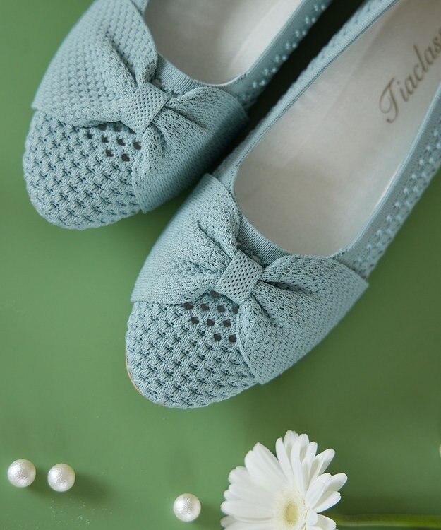 Tiaclasse 【小倉優子さん着用】リボンニットフラットパンプス ミント