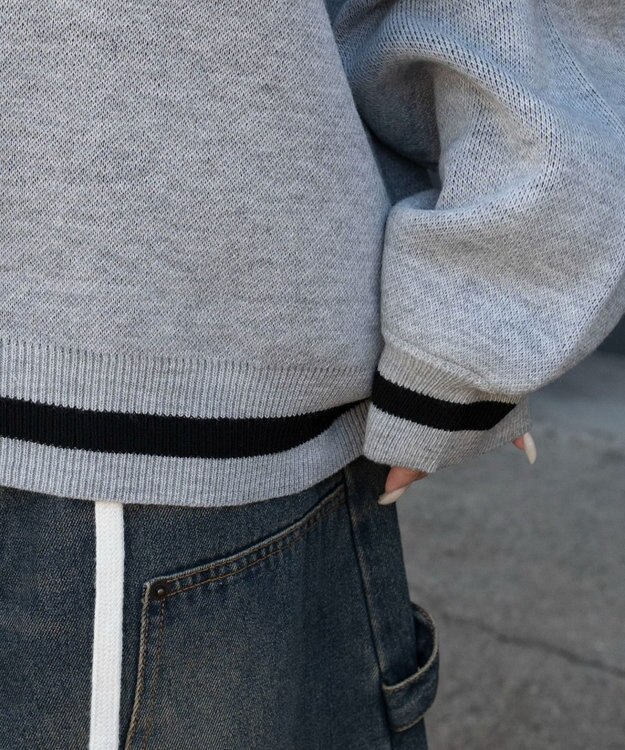 WEGO VネックグラフィックニットBIGプルオーバー 杢グレー