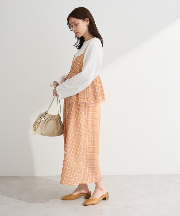 Green Parks ペプラムチェックキャミワンピース Orange