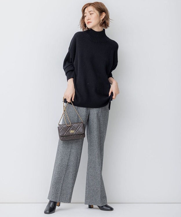 23区 L シルクネップツイード ワイドパンツ グレー系