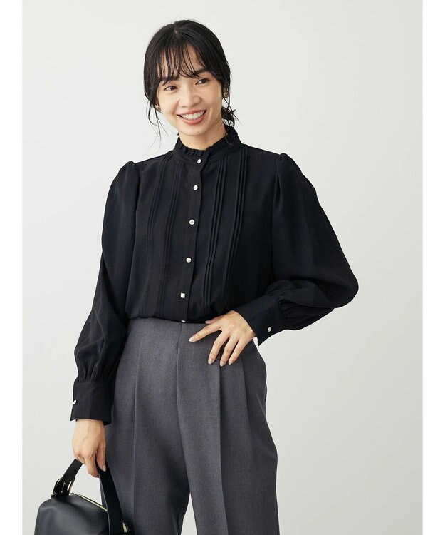 Green Parks ・ＥＬＥＮＣＡＲＥ　ＤＵＥ　イロイロ釦ピンタックブラウス Black