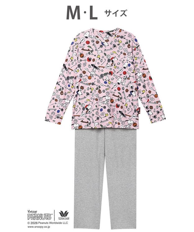 WACOAL PEANUTS パジャマ 長袖 長ズボン 綿100%(本体) スヌーピー レディース FDX561 /ワコール ピンク