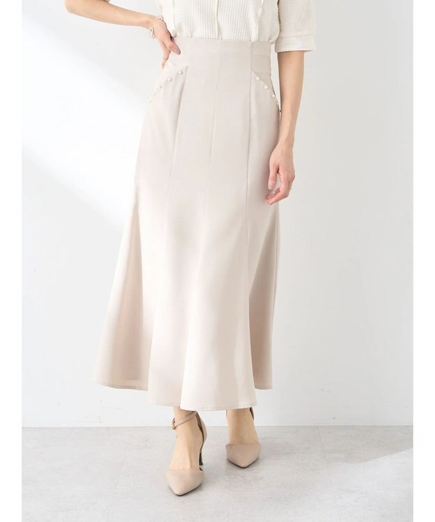 earth music&ecology パール付きマーメイドスカート Ecru