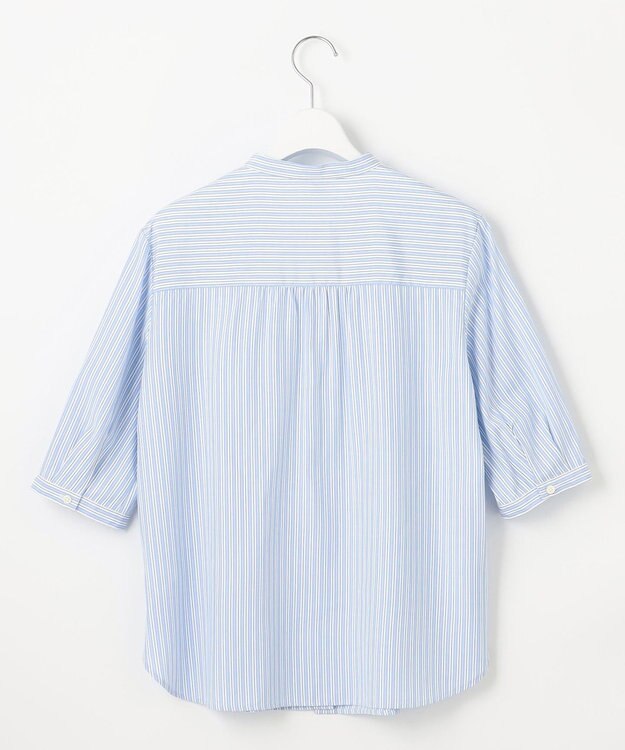 J.PRESS LADIES L 【洗える】ストライプ バンドカラー ブラウス サックスストライプ系