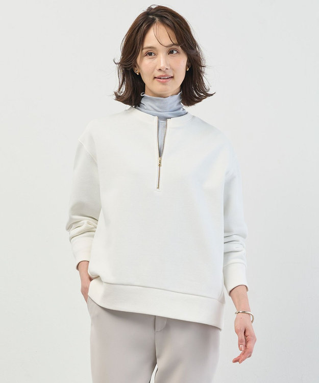 J.PRESS LADIES L 裏毛 ハーフジップ プルオーバー オフ系