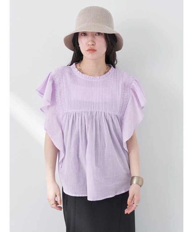 earth music&ecology コットンボイルフリルブラウス Light Pink